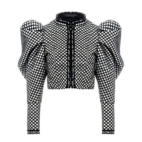 Ruffled Mandarin Collar Jacket